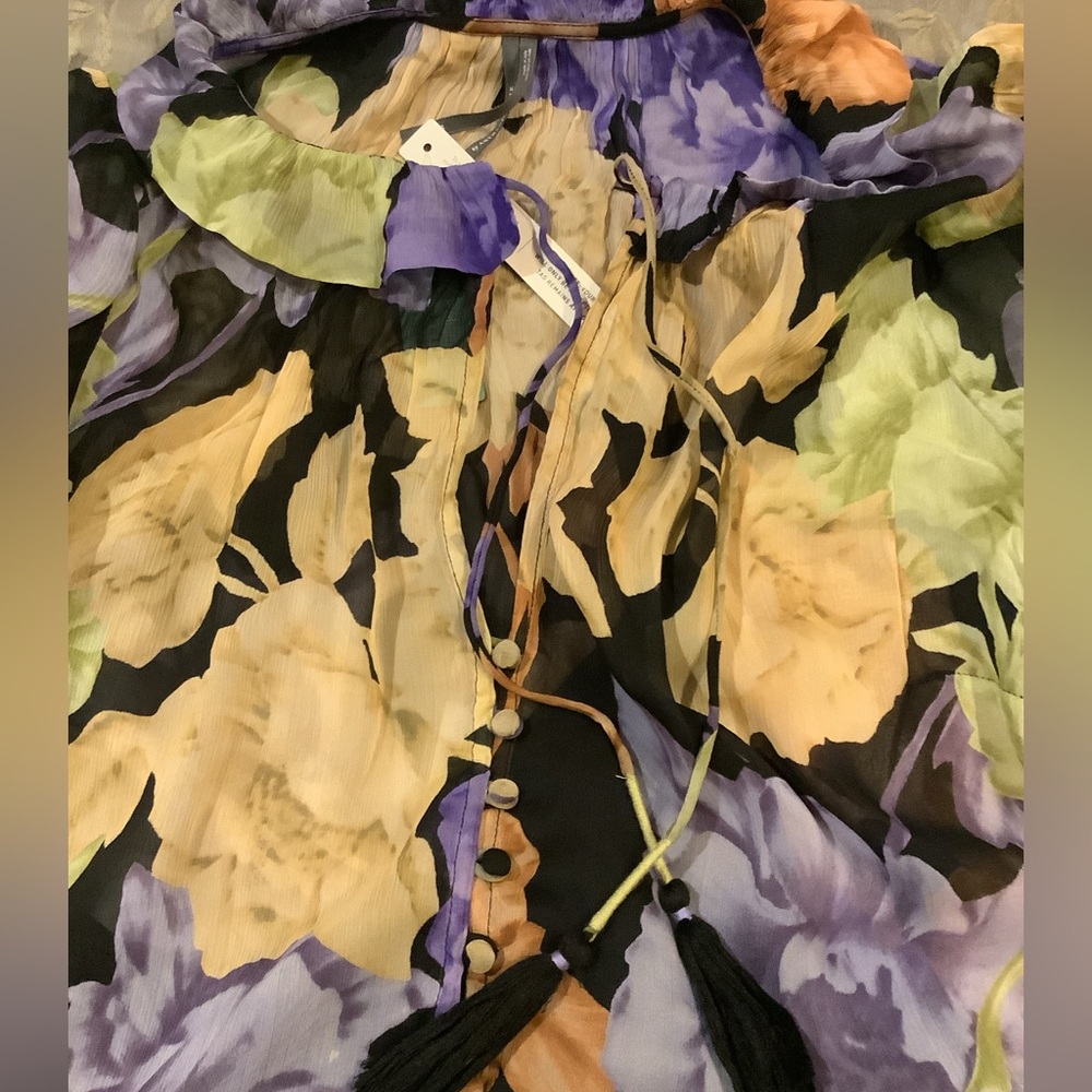 Anthropologie Floral Long-Sleeve Maxi Dress in Black, Yellow & Lavender - Picture 10 of 11